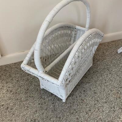 White painted wicker magazine holder 