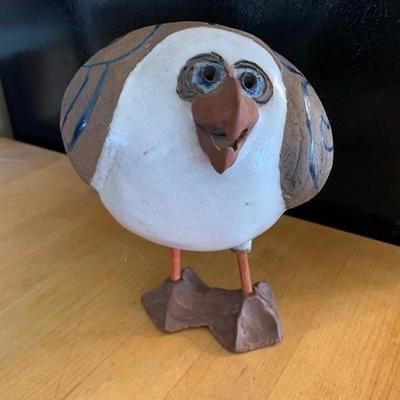 Cute artisan pottery owl, signed Susan Davis, dated 1983