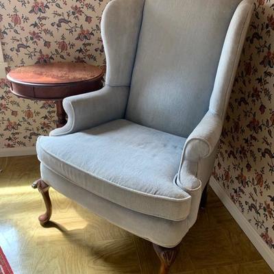 Blue upholstered wingback chair -Price Reduced!