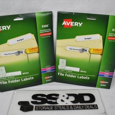 Avery File Folder Labels, 2 packages #8366 750 labels each - New