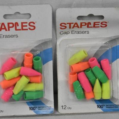 2 packages Cap Erasers & 1 package of Stickers (8 sheets) - New