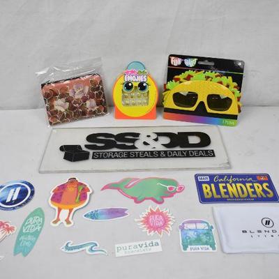 15pc Kids/Tweens: Purse, Emoji Nails, Taco Glasses, Stickers, Blenders Bag - New