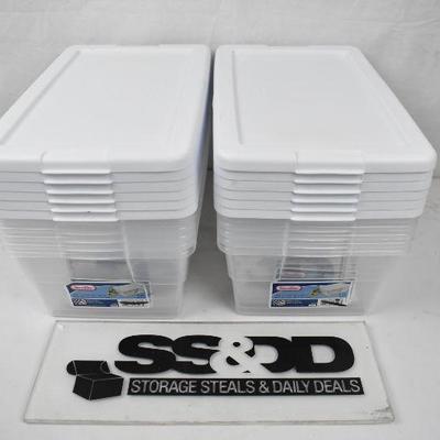 Sterilite 6 Quart Clear Stacking Closet Storage Box w/ White Lid (12 Pack) - New
