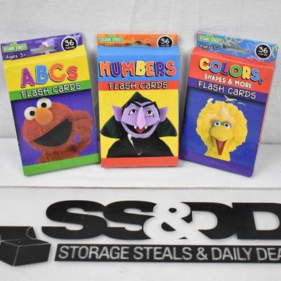 Sesame Street Flash Cards, 3 Decks: ABCs, Numbers, & Colors - New