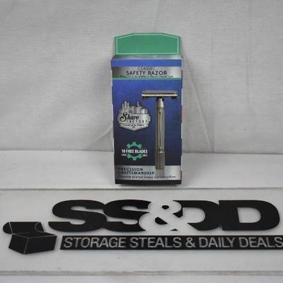 Classic Safety Razor by The Shave Factory, includes 10 blades - New