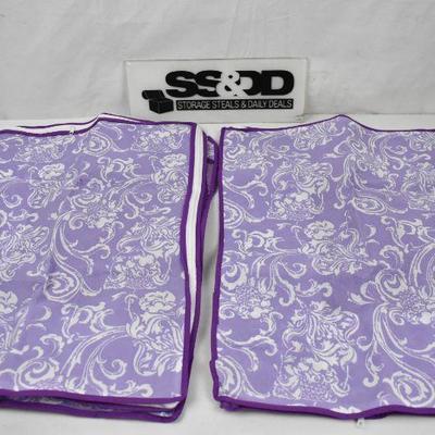 Purple/White Storage Bag Set of 2, Scroll Design Jumbo Size - New