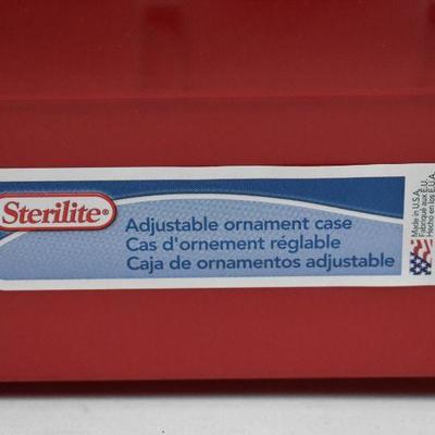Sterilite Ornament Storage Box w/ 20 Adjustable Compartments, Red & Clear - New