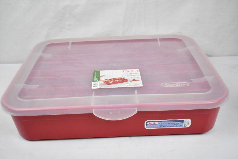 Sterilite Ornament Storage Box w/ 20 Adjustable Compartments, Red