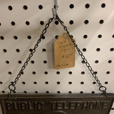 Cast iron public telephone sign 