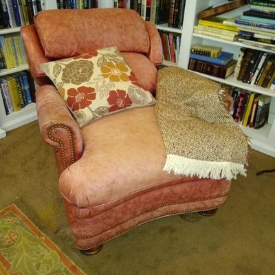Vintage Pink Leather Lounger Club Chair