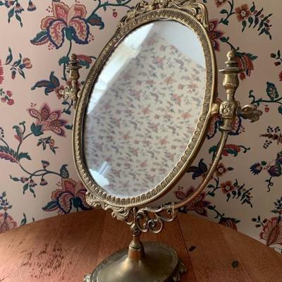 Brass freestanding dresser mirror