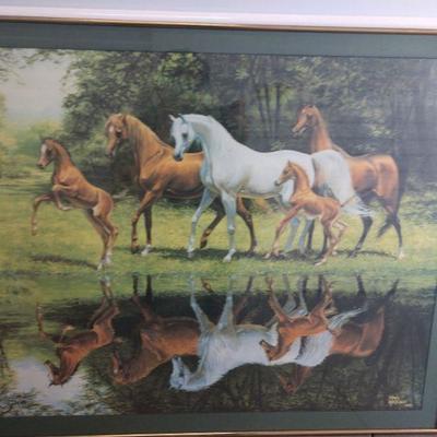 Mary hagard 1990 print of horses reflection (A-228)