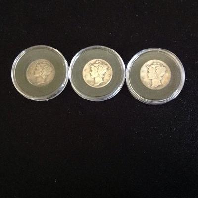 Lot of 3 Mercury Dimes. 1919, 1944, 1943. Circulated