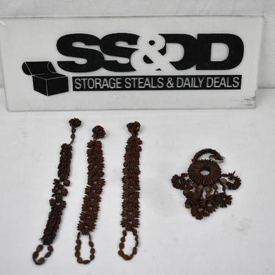 4 pc Wooden Beaded Jewelry: 3 Bracelets & 1 Pendant/key chain - Vintage