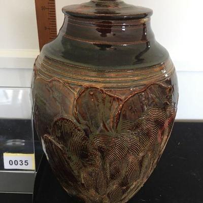 Tall Art Pottery lidded jar