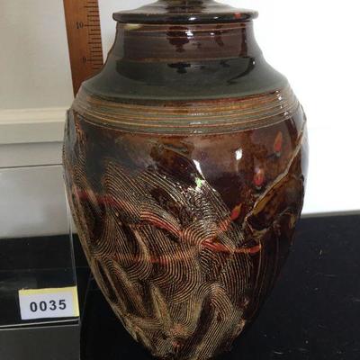 Tall Art Pottery lidded jar