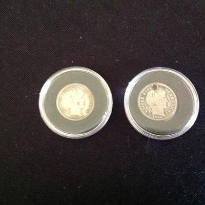 Lot of 2 Barber Dimes. 1912, 1892. Circulated