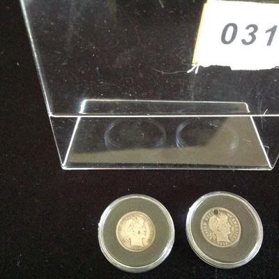 Lot of 2 Barber Dimes. 1912, 1892. Circulated