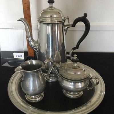 Pewter coffee set - Coffee Pot, Creamer, Sugar, Tray
