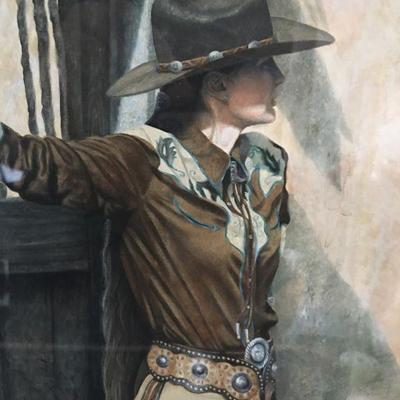 Significant original Joel Phillips Watercolor of a Cowgirl. Great Western art!