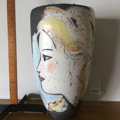 Large Barbara Harnack Raku Sculpural Vase with profile portrait