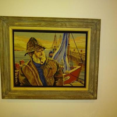 Vintage Framed Needlepoint Sea Captain