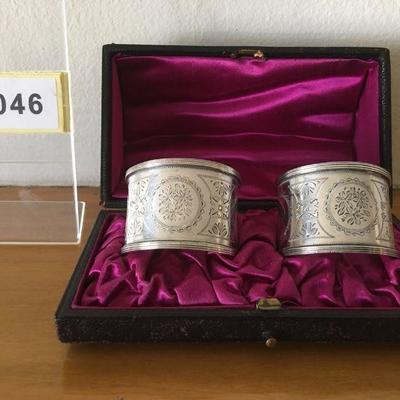 19th C Sterling napkin rings in satin presentation box