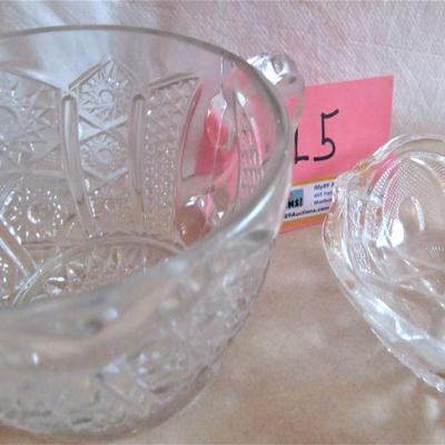 VINTAGE Mid Century Glass cut Dish (gilt) & Sugar Bowl w/ Handles LOT