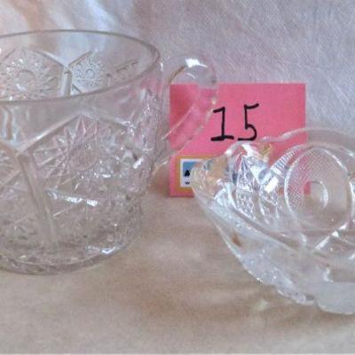VINTAGE Mid Century Glass cut Dish (gilt) & Sugar Bowl w/ Handles LOT