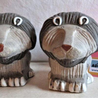 MCM Vintage Ceramic Lions pair Grey Hand painted