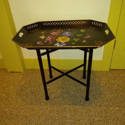 Vintage large Metal Hand Painted Tray Table