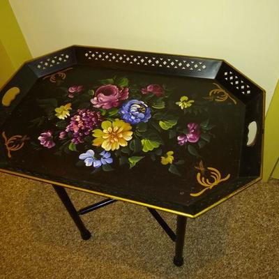 Vintage large Metal Hand Painted Tray Table