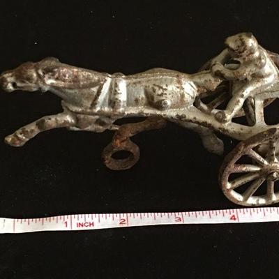 Vintage metal toy Sulky horse cart and rider