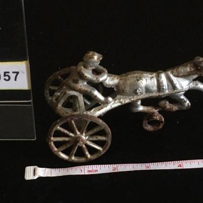 Vintage metal toy Sulky horse cart and rider