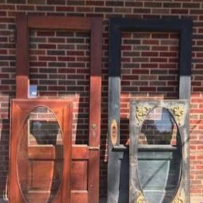Pair Matching Victorian Turn of the Century Wooden Doors W/Glass