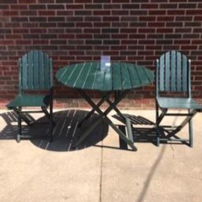 Green Folding Three-Piece Wood Patio Set