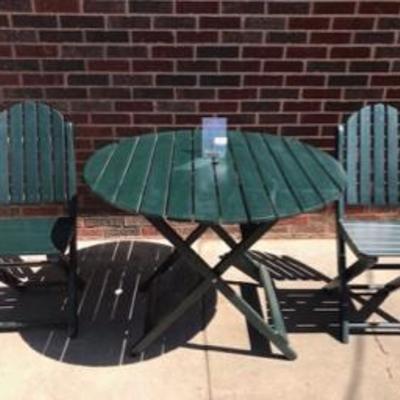 Green Folding Three-Piece Wood Patio Set