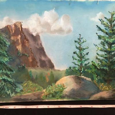 Original vintage pastel mountain landscape by local artist Ed Cooper. 