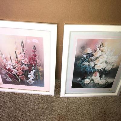 Two framed flower pictures