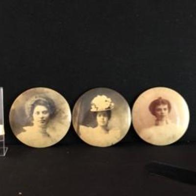 Lot of Three Large Victorian Portrait Photo Buttons