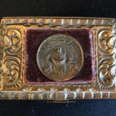 Antique Hand-Worked Mexican Copper Stamped Catholic Jesus Christ Rosary Box 