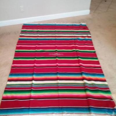 Red & multi color Mexican fringed blanket