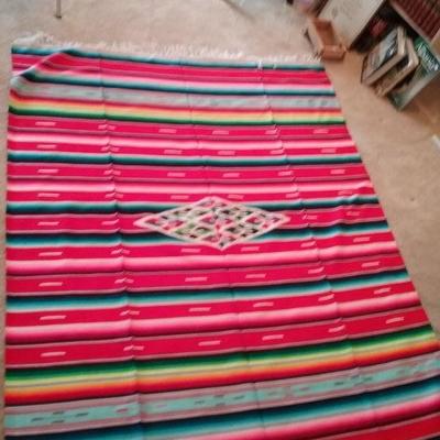 Pink & multi color Mexican fringed blanket