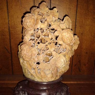 Vintage soapstone carving of chrysanthemums