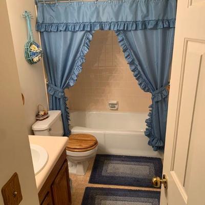 Blue Shower Curtain + 2 blue floor mats