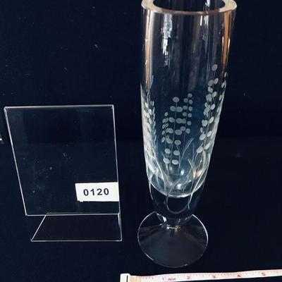 Vintage Etched Cut Glass Footed Crystal Vase