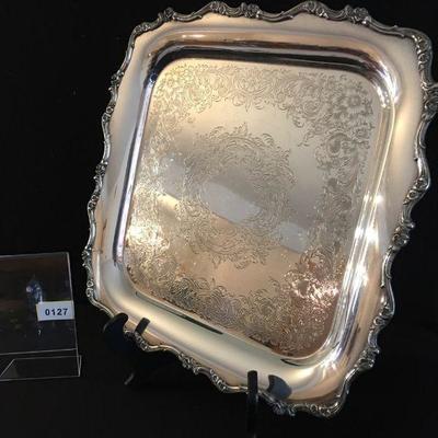 Large old heavy square beautiful silverplate tray with gorgeous detailing