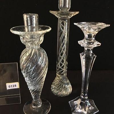 Collection of 3 unique heavy crystal candlesticks