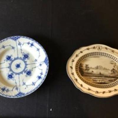 Two-Piece Lot Blue Fiord Plate & Wedgewood #1129 Platter