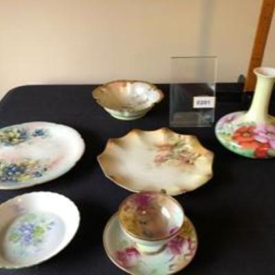 Lot of 4 Plates + Sm. Tea & Saucer + Vase Antique China Porcelain 